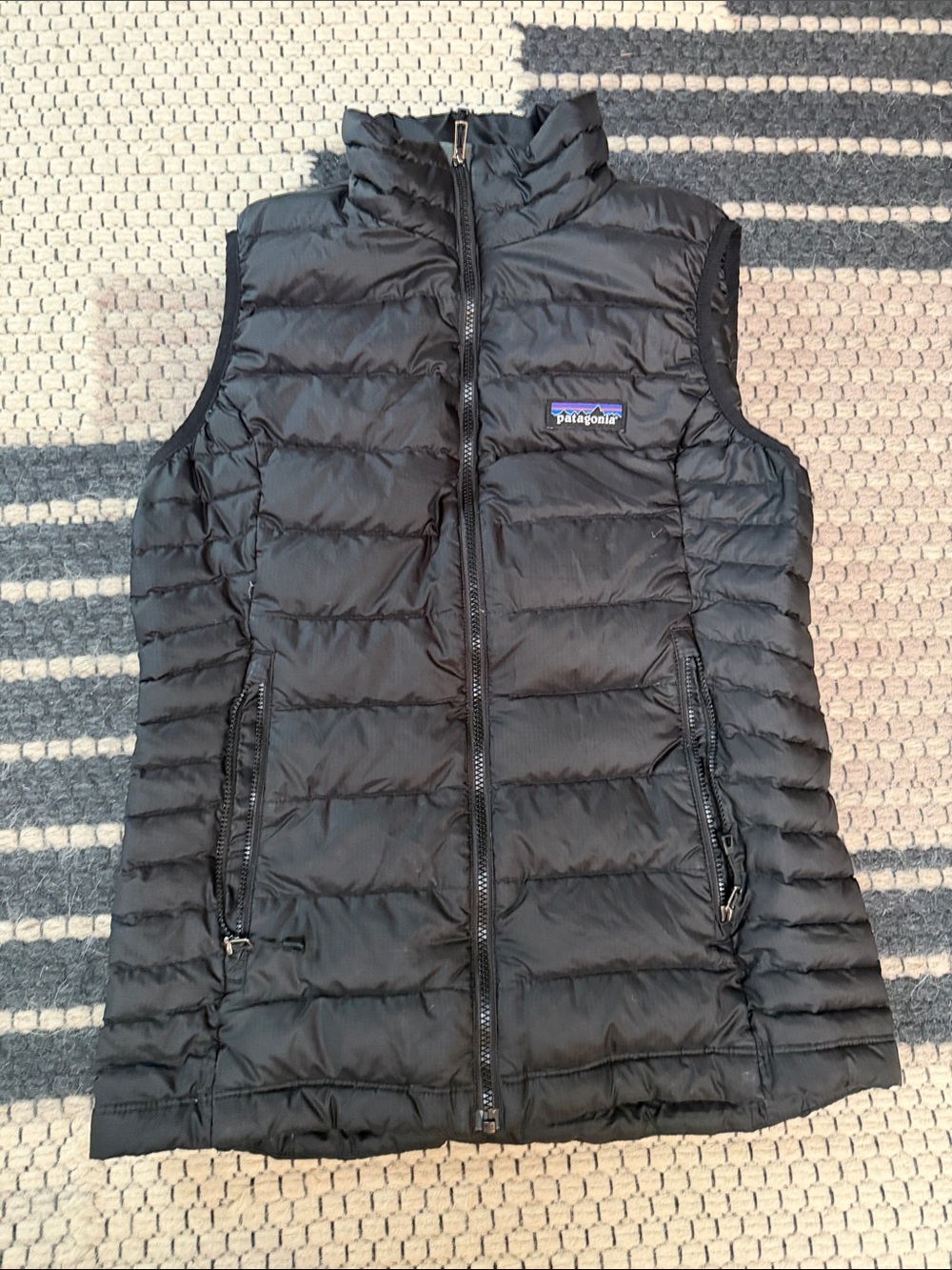 Patagonia Black Quilted Down Vest with Stand Collar